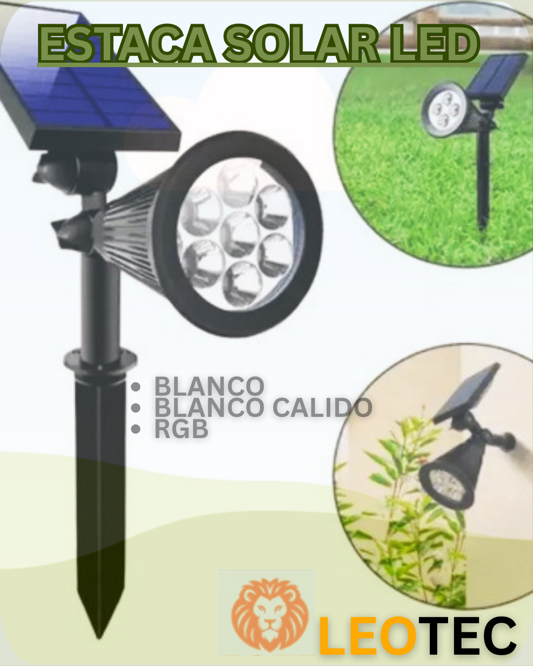 Lámpara solar LED con estaca para jardín