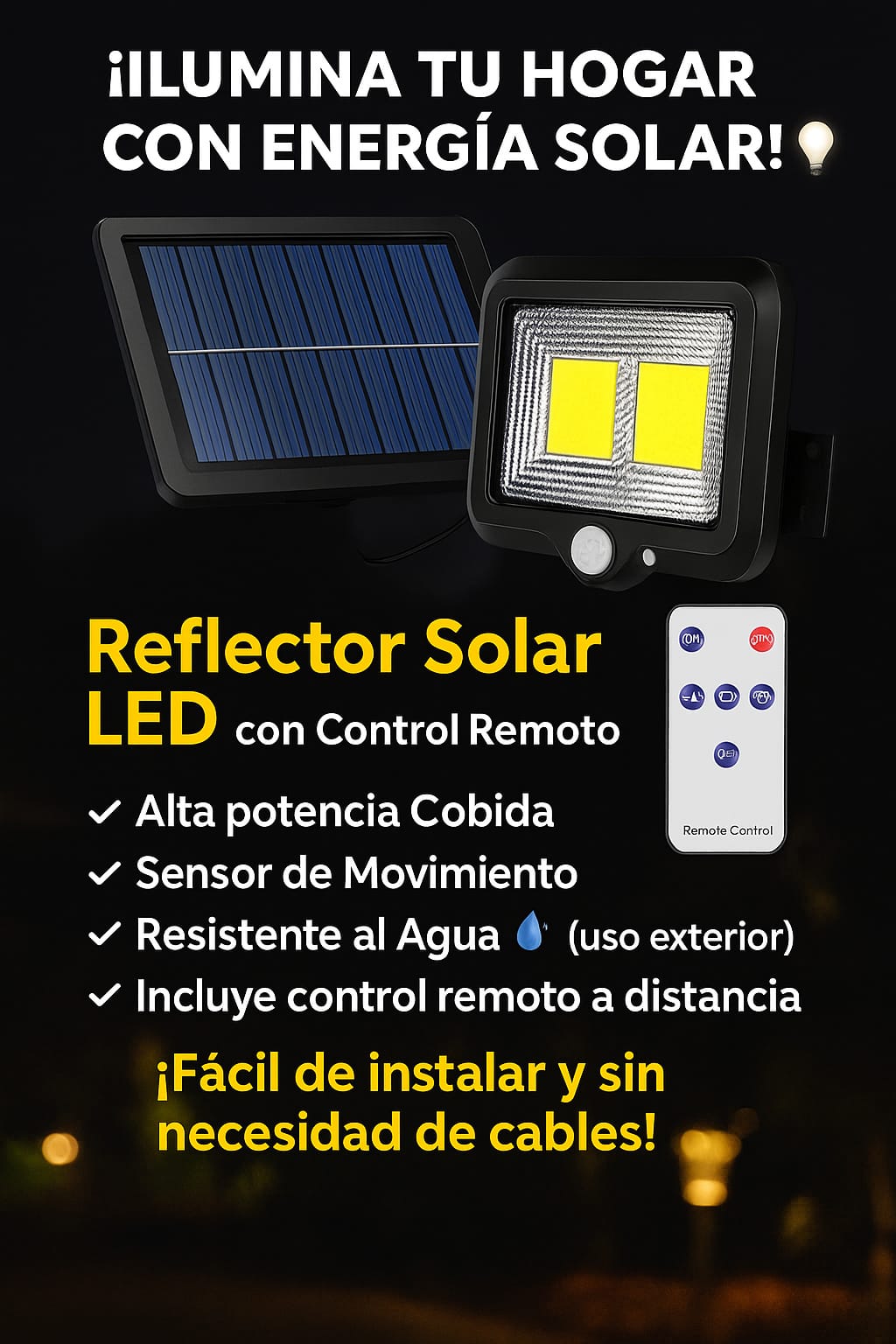 Lámpara solar LED con sensor de movimiento y control remoto - Imagen 2